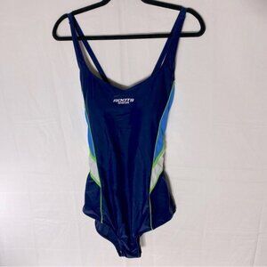 Roots Navy Blue Green One Piece swimsuit Bathing Suit 14
